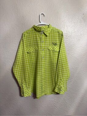 Mojo outdoors large Lime Plaid Long-Sleeve Button-Down Shirt